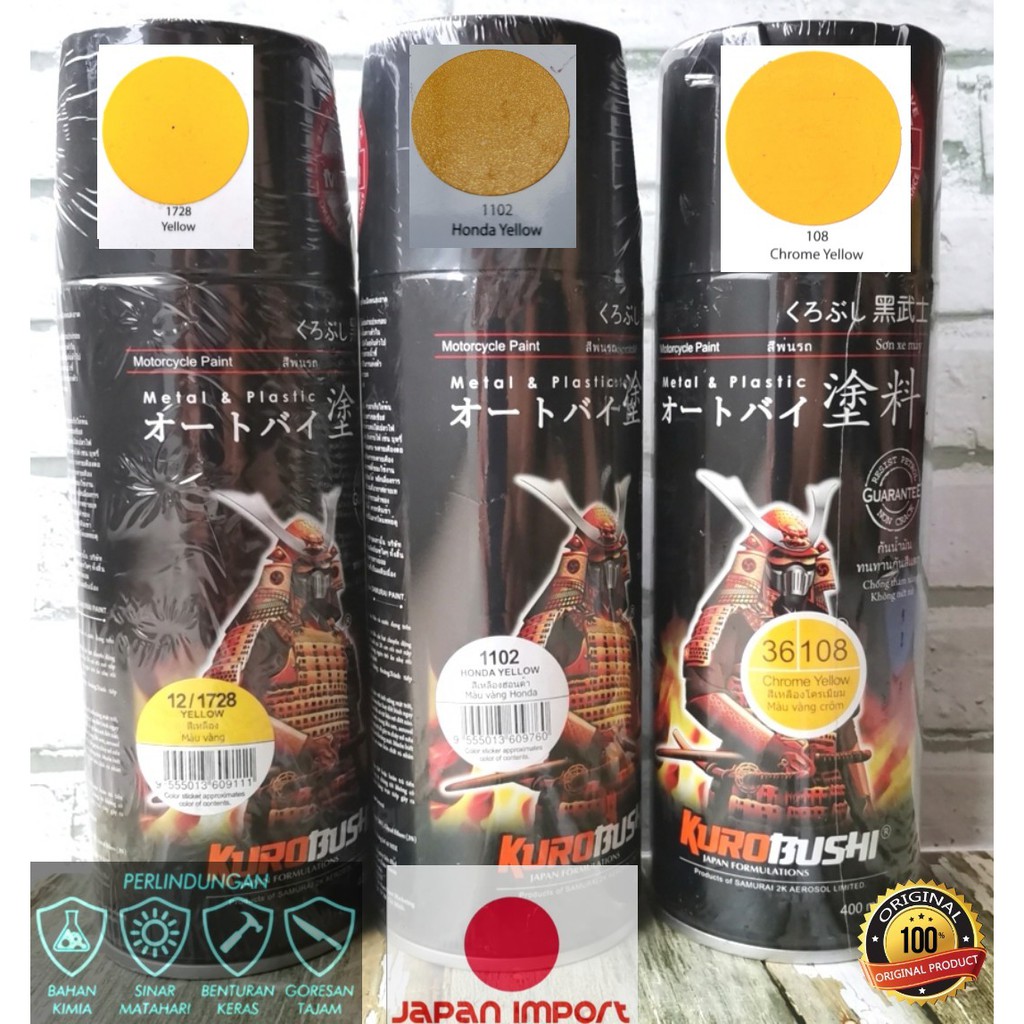 Pilok Samurai Paint Spray Kuning Yellow, Honda Yellow, Chrome Yellow 400 ML