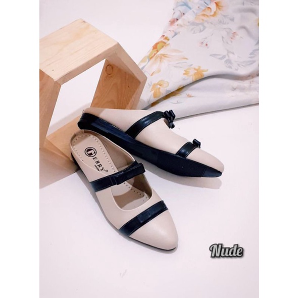 Flat Shoes Tutong Teplek Wanita Kulit Sapi Asli