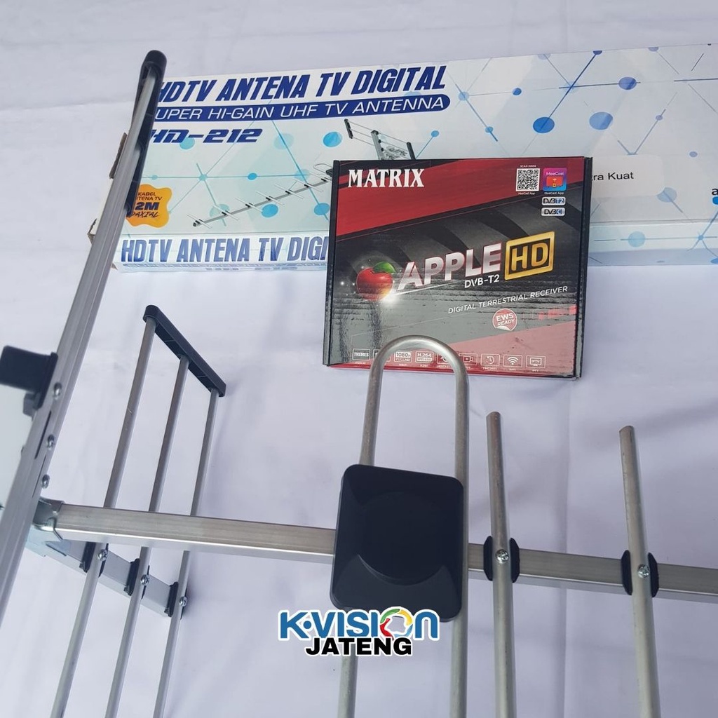 Paket Antena Digital Matrix HD-212 / BANTENG plus STB Digital Matrix Apple Merah TERMURAH Bonus Jack