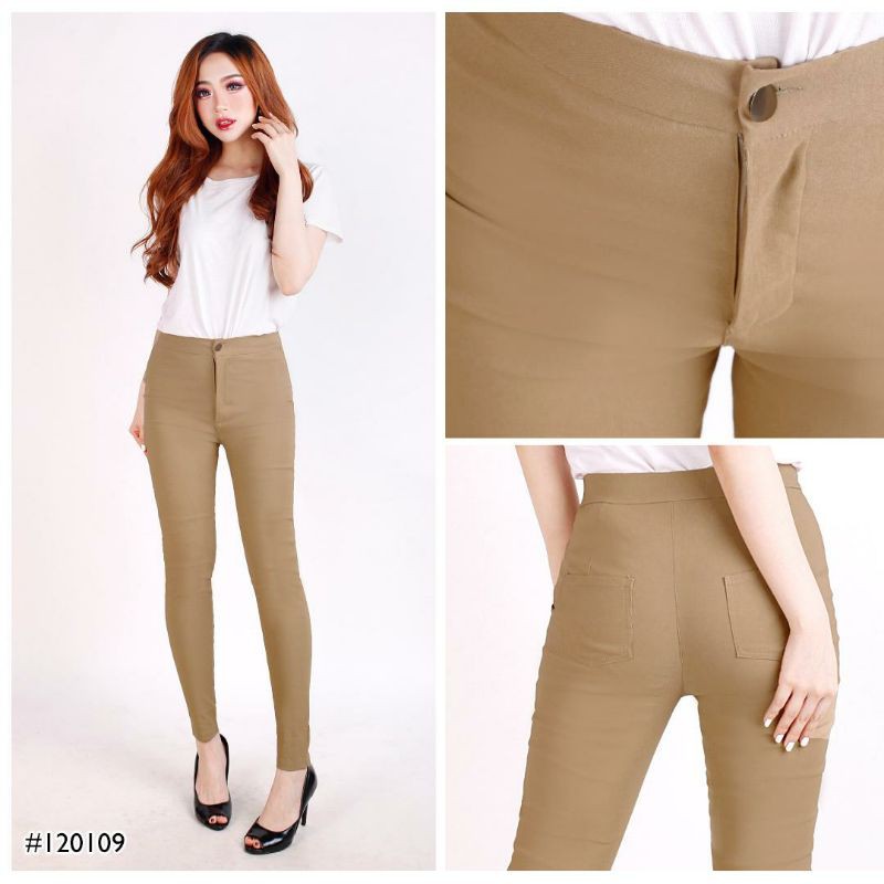 Celana Bahan Katun Panjang Highwaist Wanita