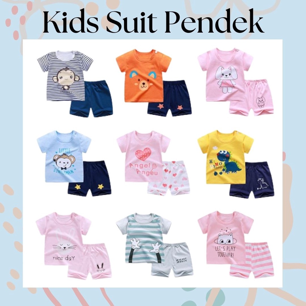 LittleAaron KIDS SUIT PENDEK Setelan Anak Bahan Kaos Lengan + Celana Berkualitas Import ebv cowok cewek