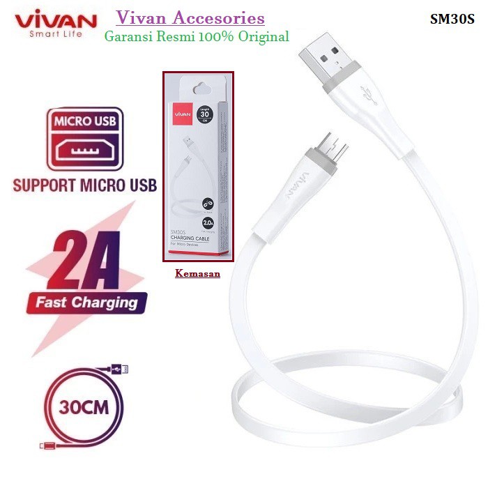 Vivan SM30S 30cm Kabel Data Cable Micro USB Fast Charging 2A Android