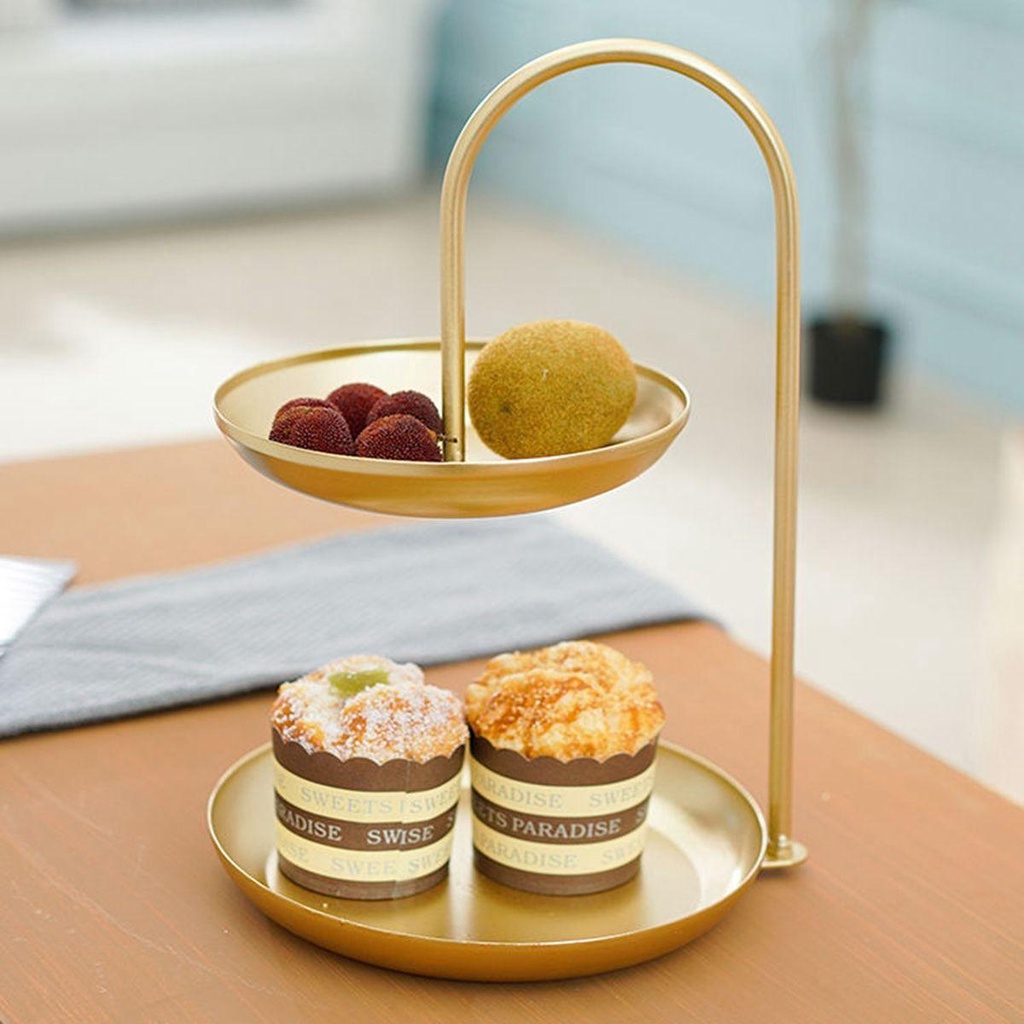 Rebuy Nampan Penyimpanan Buah Dapur Multifungsi Menarik Organizer Perhiasan Double Layer Metal Dessert Shelf