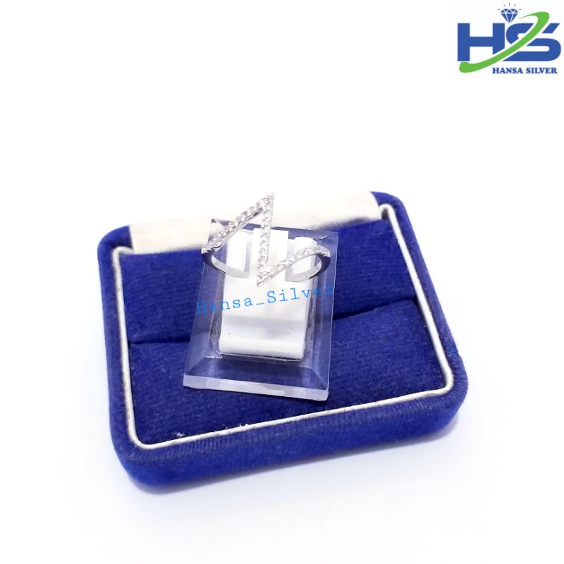 Cincin Perak Asli Silver 925 Lapis Emas Putih Model Zigzag Permata Putih - Perhiasan Perak Wanita