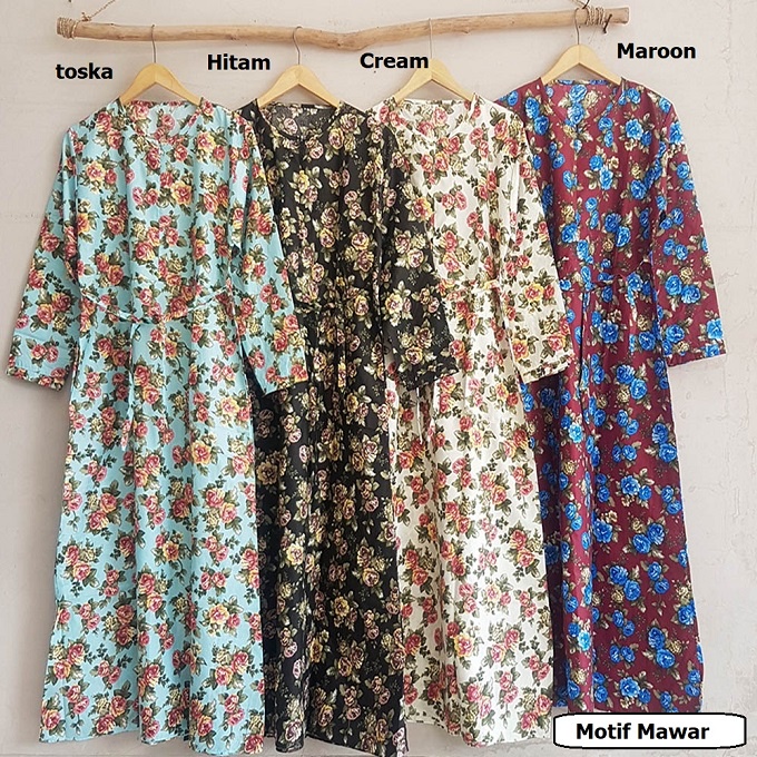 Gamis Katun Busui / Baju Gamis Motif Resleting Jepang / Dress Terbaru 2021 Jumbo Dewasa-Mawar Hitam