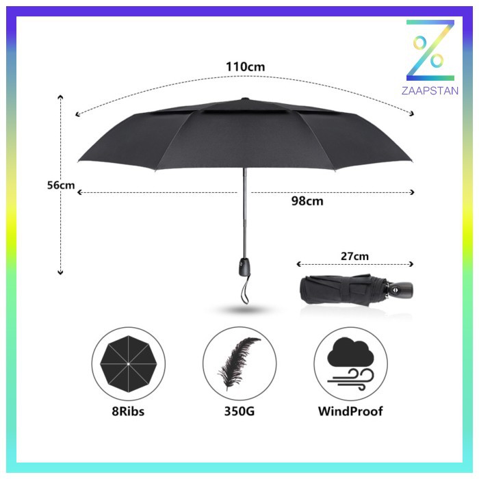 Rainscape Payung Lipat Big Wind Resistance Double Layer - TM1089 - Bla