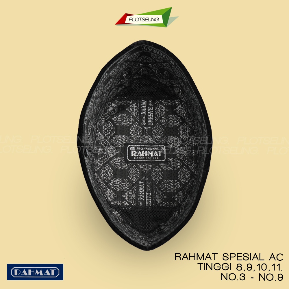 Songkok Hitam RAHMAT SPESIAL AC Tinggi 6 7 8 9 10 Peci Sholat Bludru Anak Laki Pria Dewasa Santri Pesantren Kopiah Haji Solat Pendek Full Beludru Polos Kopyah Shalat Motif Bordir Batik Nama NU Non Jumbo Kopeah Batok Bulat Putih Susun Nasional Ori Original