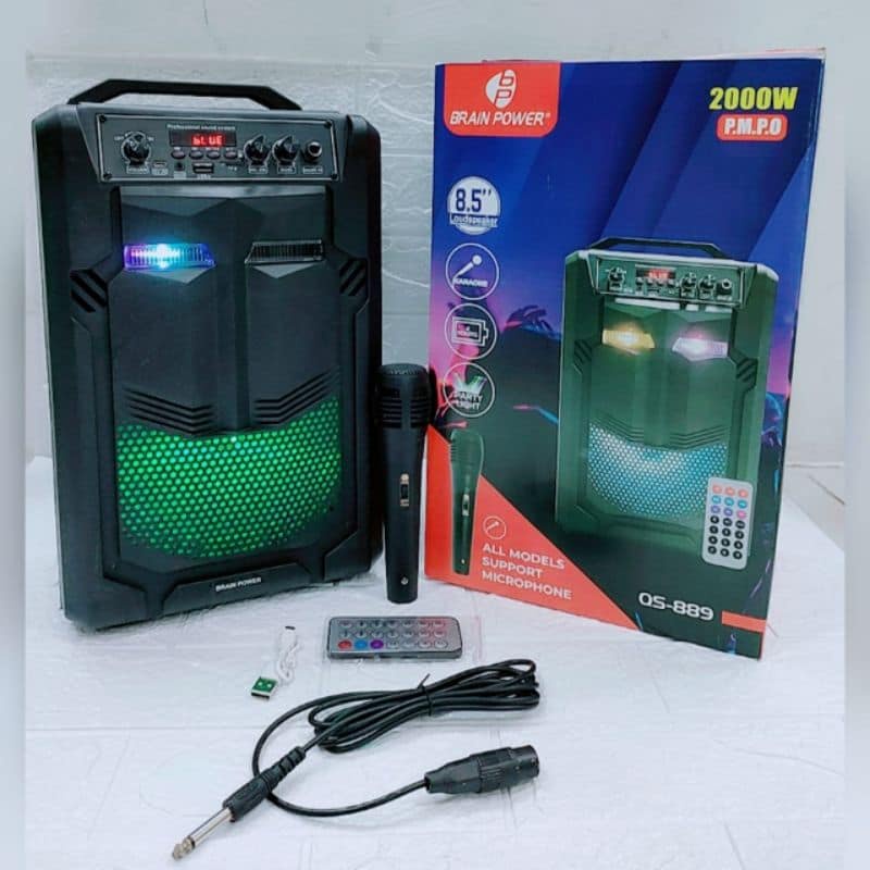 SPEAKER BLUETOOTH QS-889 BONUS + MIC KARAOKE WIRELESS + MIC KABEL+ REMOTE SUARA BASS