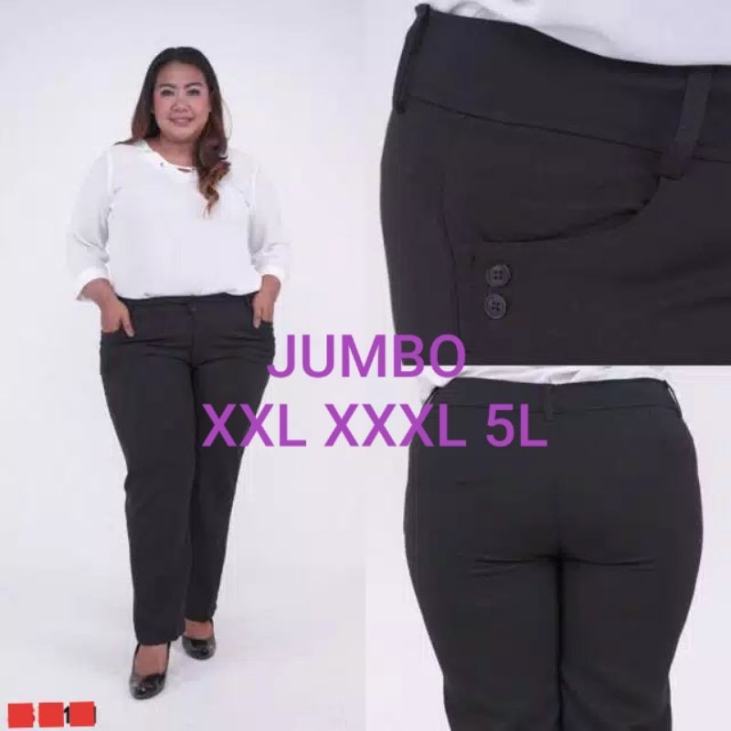 CELANA JUMBO KERJA RESLETING/PINGGANG KARET WANITA BIG SIZE