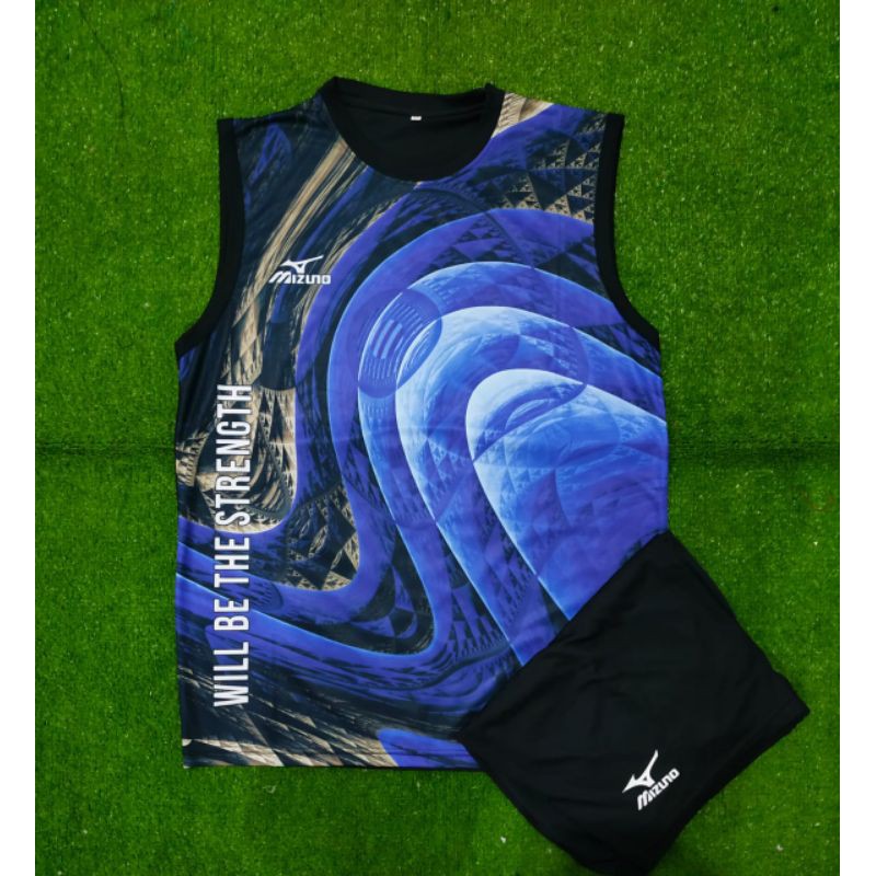 Jersey Baju Mizuno Stelan & Atasan Singlet Mizuno Printing//Baju Olahraga Futsal.Volly Dll Dewasa Si