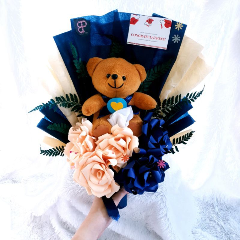 Buket Bunga Kertas Dengan Boneka Wisuda / Buket Wisuda / Buket Murah Meriah