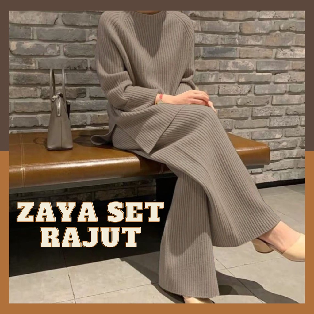 One Set Zaya Rajut 7 get/Knit Set/Setelan Rajut/Set Atasan Kulot Rajut Premium/Blouse Rajut dan Kulo