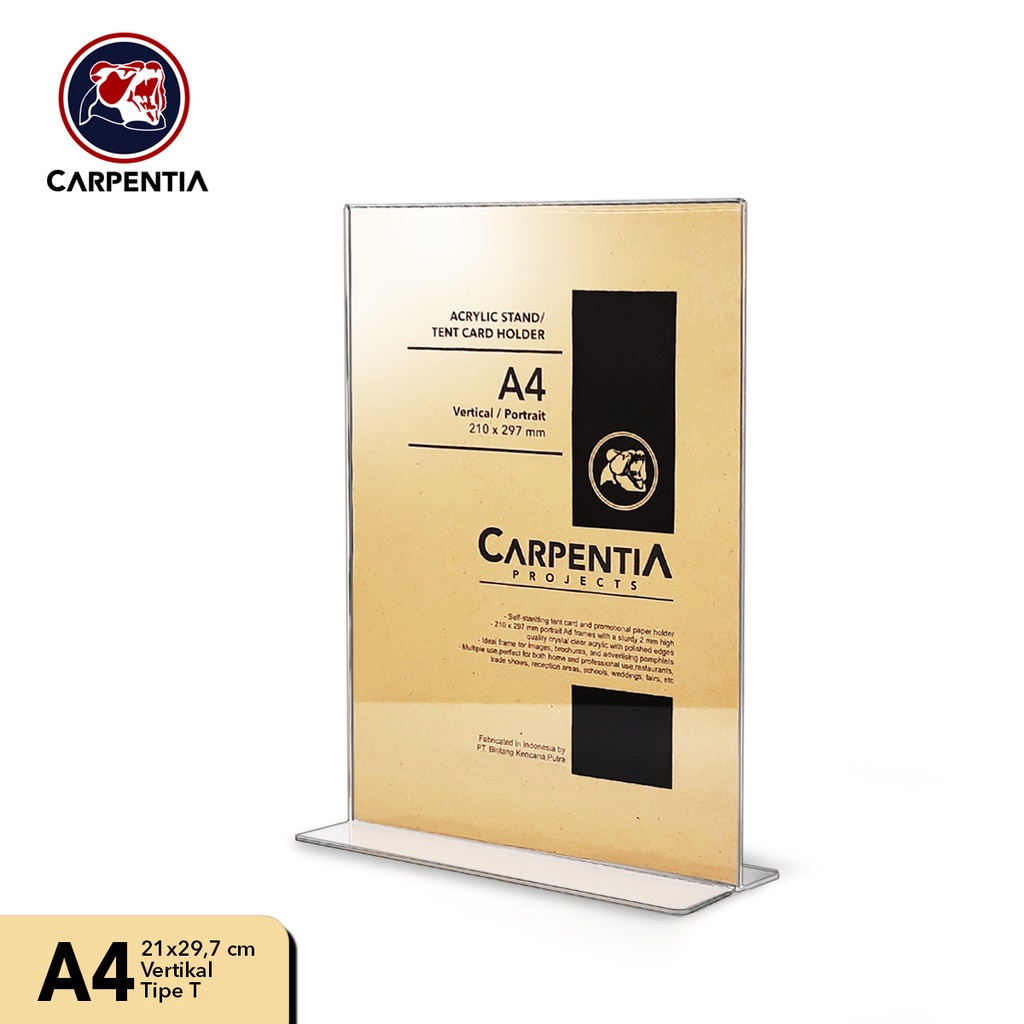 

Carpentia Acrylic Standing Tipe T/ A4 Vertikal 21x29,7 cm/ Tent Card Akrilik / Display Brosur, QRIS, Barcode, Menu, Harga, Nomor Meja