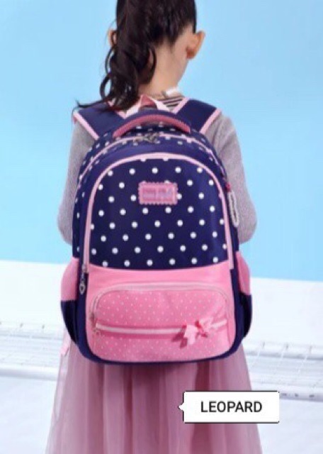 Tas ransel motif polkadot pita / new backpack leo pard