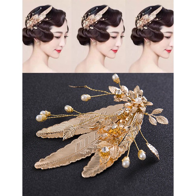 LRC Aksesoris Rambut Fashion Gold Color Leaf Shape Decorated Hair