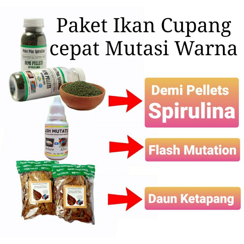 Paket isi Demi Pelet Spirulina, Flash Mutation, Ketapang Olahan