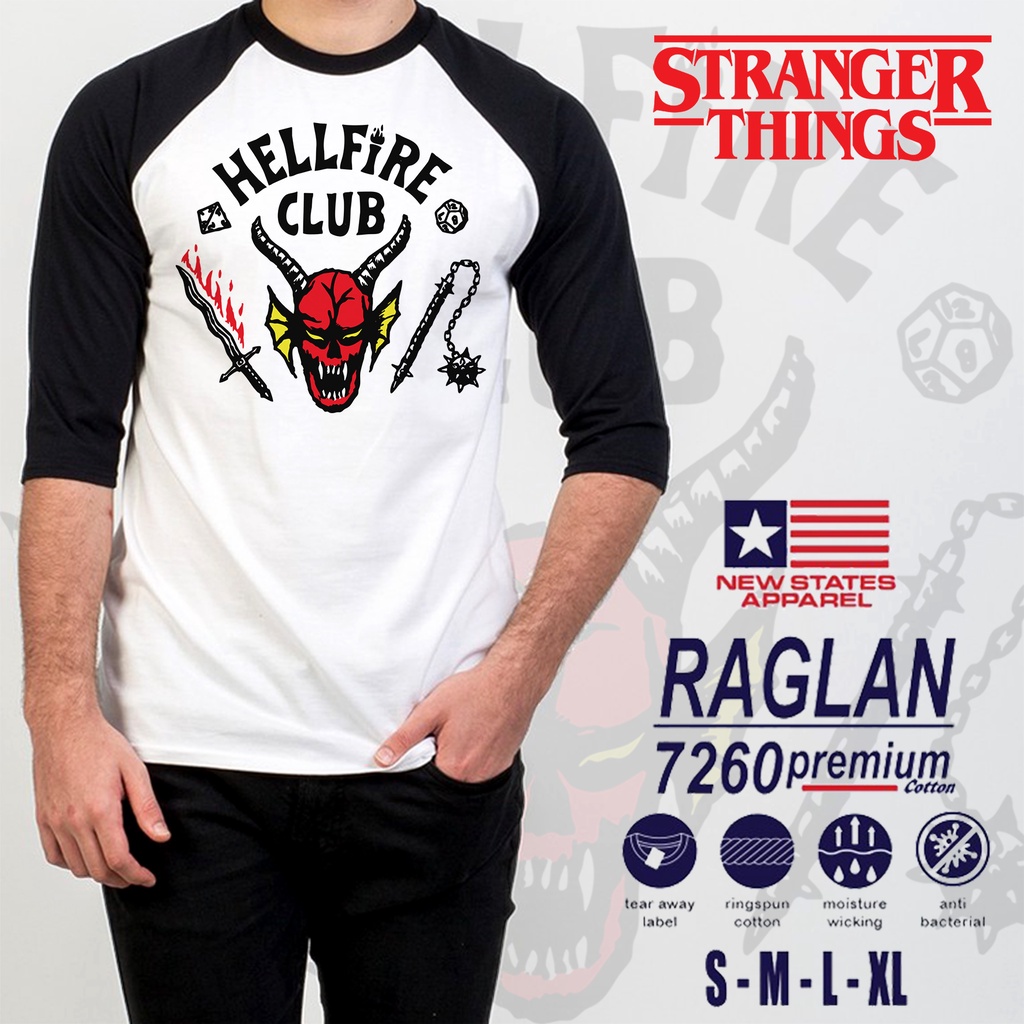 Kaos Hellfire Club Stranger Things Raglan 3/4 T-Shirt