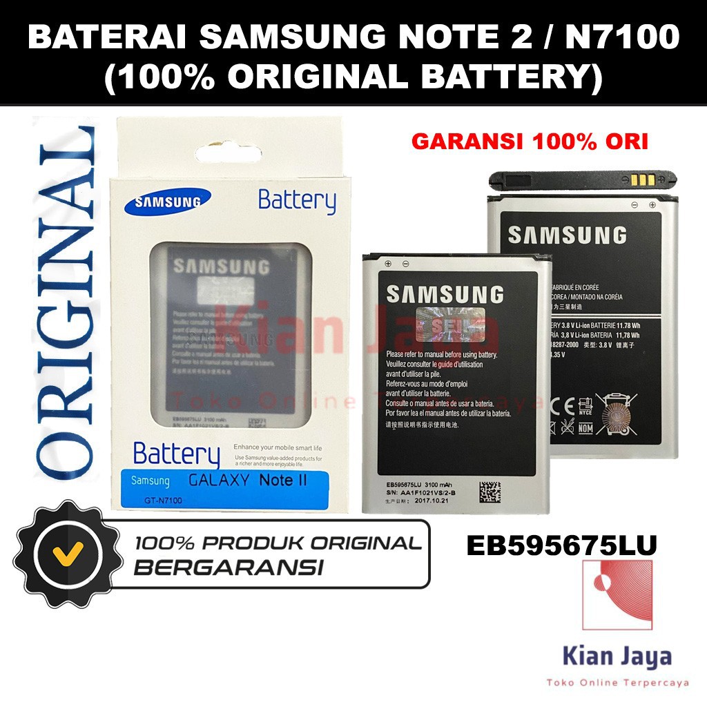 [Garansi 100% Ori] Baterai Samsung Galaxy Note 2 N7100 N7102 Batre Batrai Battery Hp Original