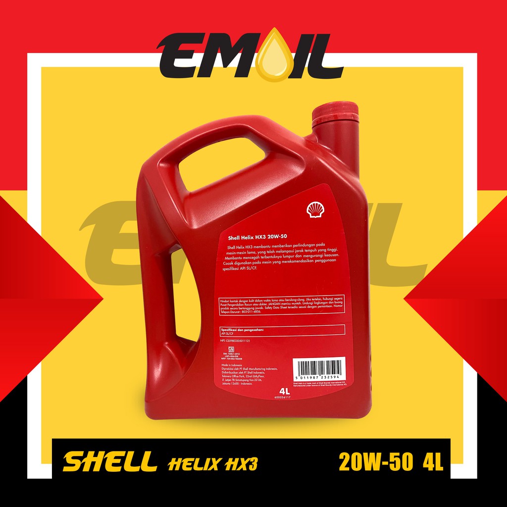 OLI SHELL HELIX HX3 SAE 20W-50 API SL/CF GALON 4 liter