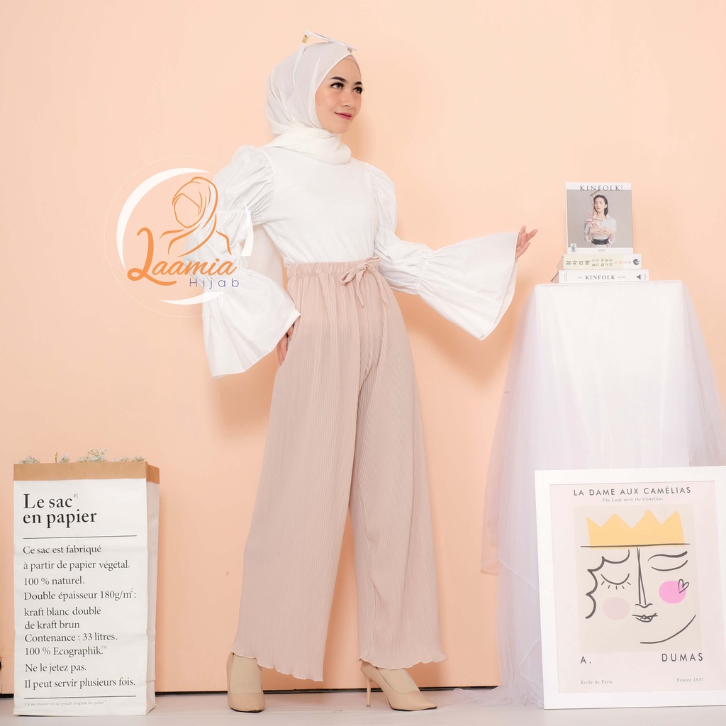 KULOT PLISKET Tali Lidi Celana Kulot Wanita Plisket Lidi Lipatan Kecil Celana Wanita Hijab Casual Resmi