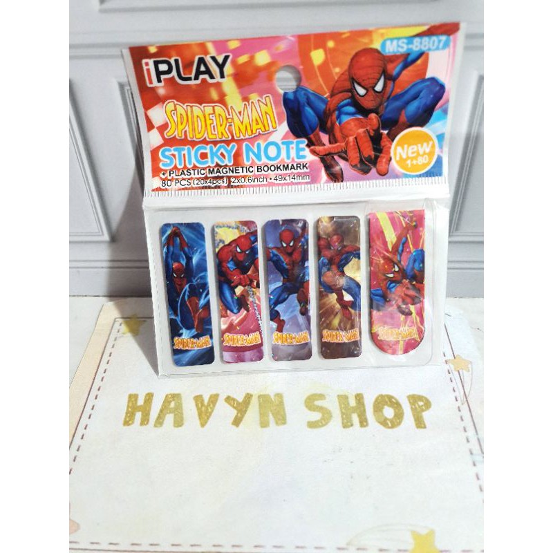 pembatas plastik + magnet/post it plastik (80pcs) + 1pc pembatas magnet/pembatas BTS/post it BT-21-SPIDERMAN