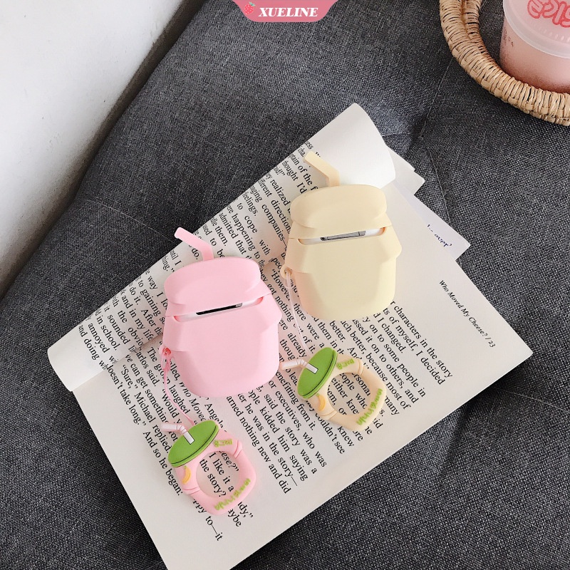 Case Pelindung earphone bluetooth Desain Kartun Susu Pisang Bahan Silikon anti Jatuh Gores Untuk AirPods 1 2