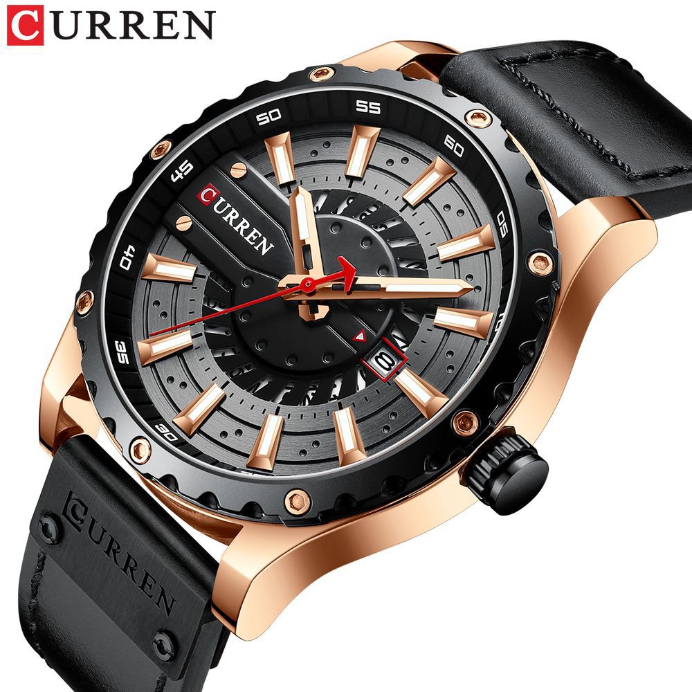 CURREN 8374 Jam Tangan Pria Analog Tali Kulit Chronograph Aktif Luminous Hand WATCHKITE WKOS