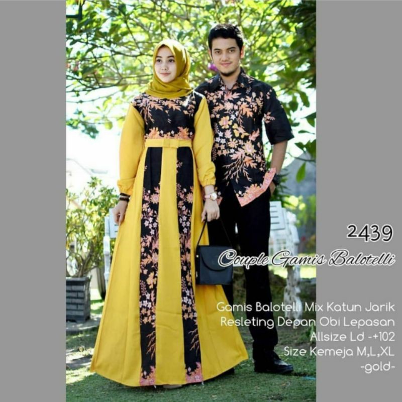 SAROJA BATIK Couple Batik Gamis Balloteli Cibulan Kuning