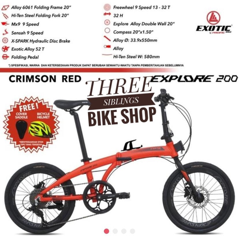 SEPEDA LIPAT EXOTIC EXLORER 200 ALLOY 9 SPEED RED FREE COVER SADDLE