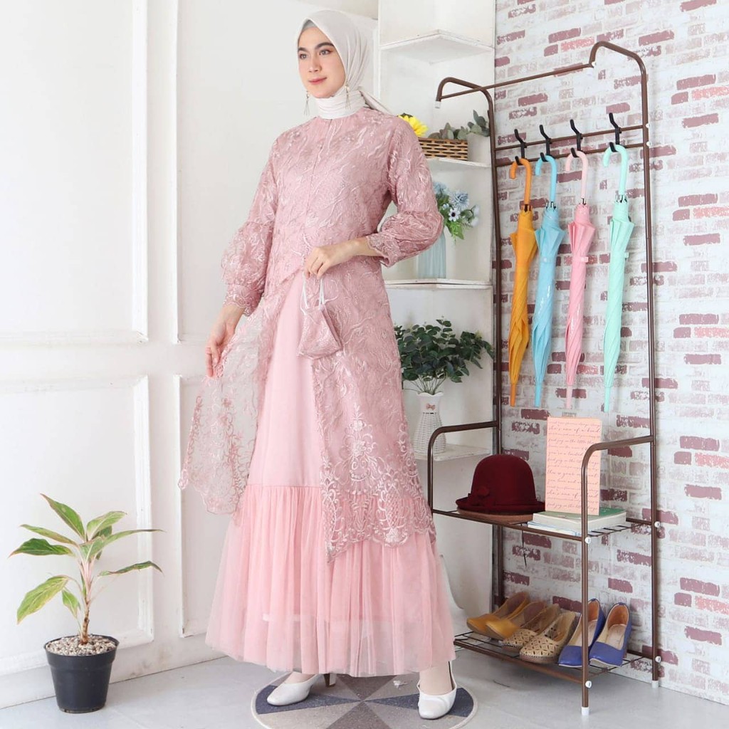 PROMO LONG DRESS TULLE MUTIARA BORDIR / GAMIS PESTA / LONG DRESS PESTA