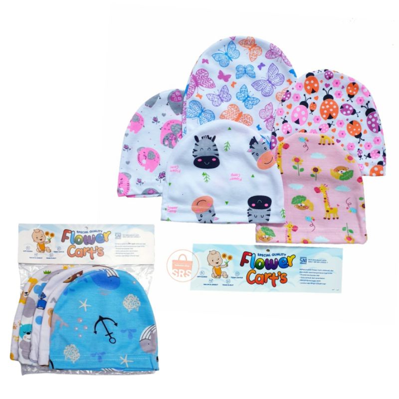 5in1 (5 Pcs) Kupluk Topi Bayi Flower Cart's 0-6 Bulan | Kupluk Bayi SNI Baby Baby Boy | Baby Girls