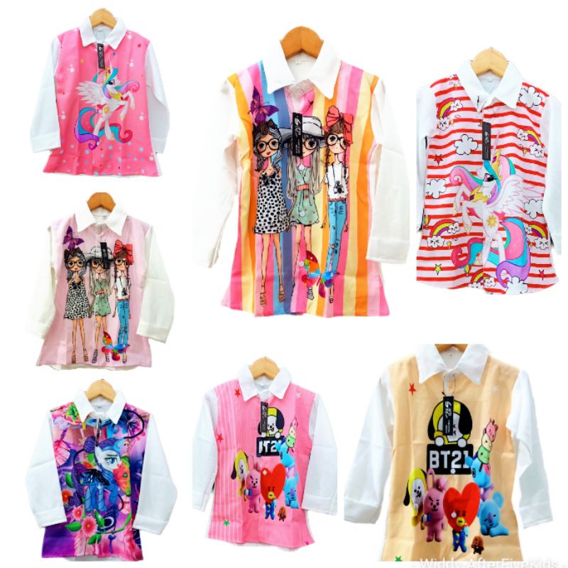 Kemeja Anak Perempuan/Atasan Anak Perempuan Usia 3-12 tahun