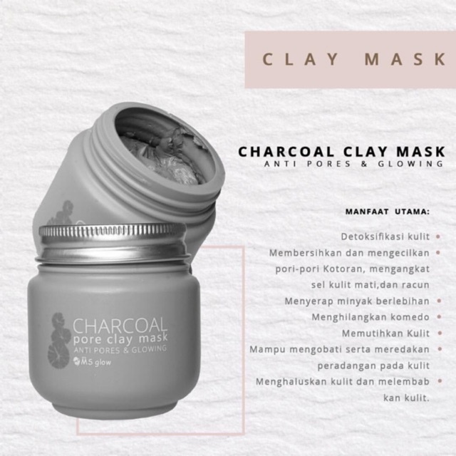 MS Glow Charcoal Clay Mask/ Masker Wajah MSGlow Claymask Termurah Original Asli Terbaru BPOM