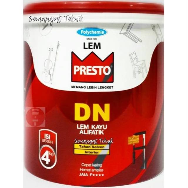 LEM PUTIH KAYU MEBEL HPL KERAJINAN KAYU PRESTO TIPE DN ALIFATIK 4 Kg