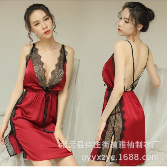 Elegant Sleeve 2018 Foreign Trade New Sexy Lingerie Lace Halter Split Suspender Nightdress Temptation Home Service