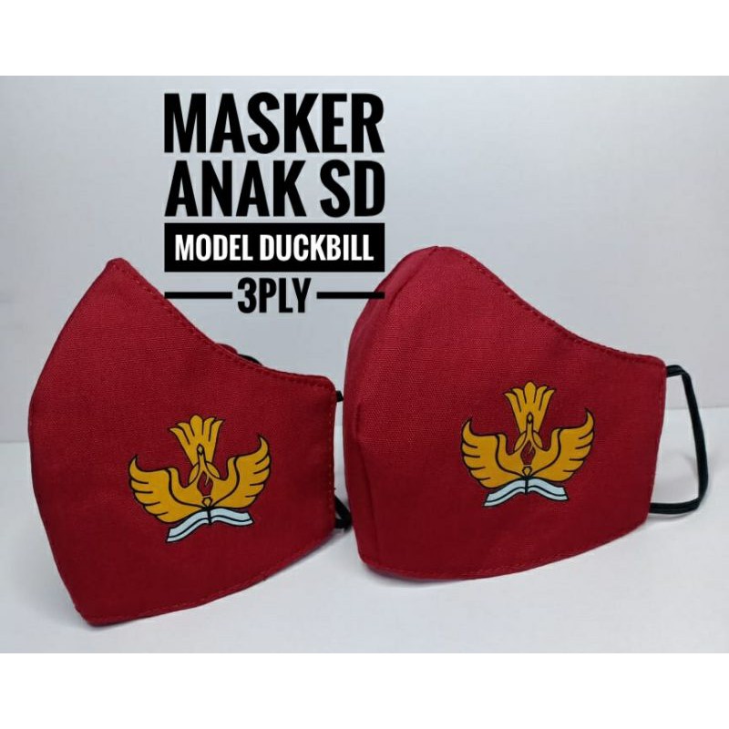 Masker anak SD Model Duckbill logo sablon/ bordir