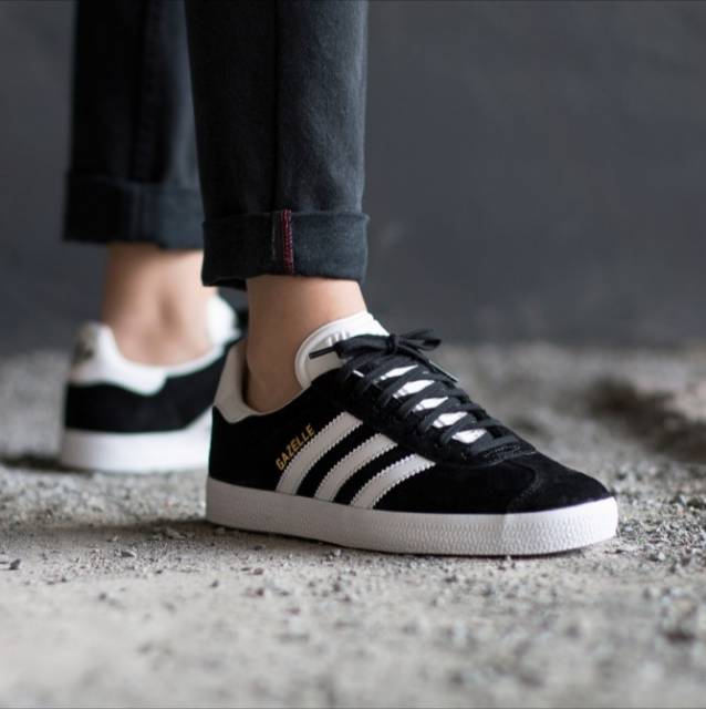 adidas gazelle black white gold