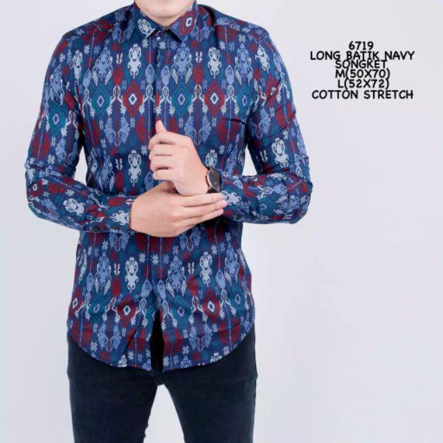 Freypv 6719 Long Batik Songket Navy M-l Kemeja Batik
