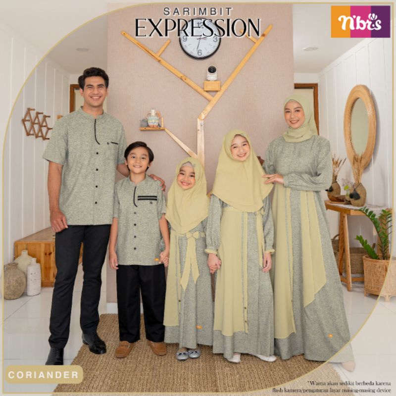 Gamis Sarimbit Family Original Expression Coriander by Nibras|Gamis Polos Kombinasi Dua Warna|Gamis 
