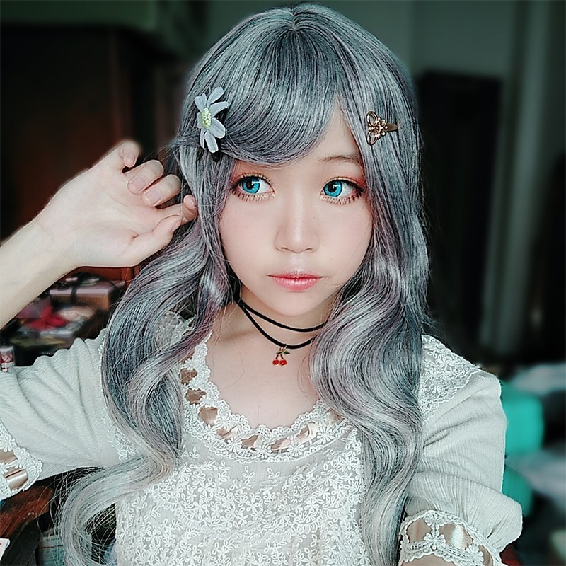 LOL-147 wig rambut palsu daily lolita korea kpop mermaid wave denim