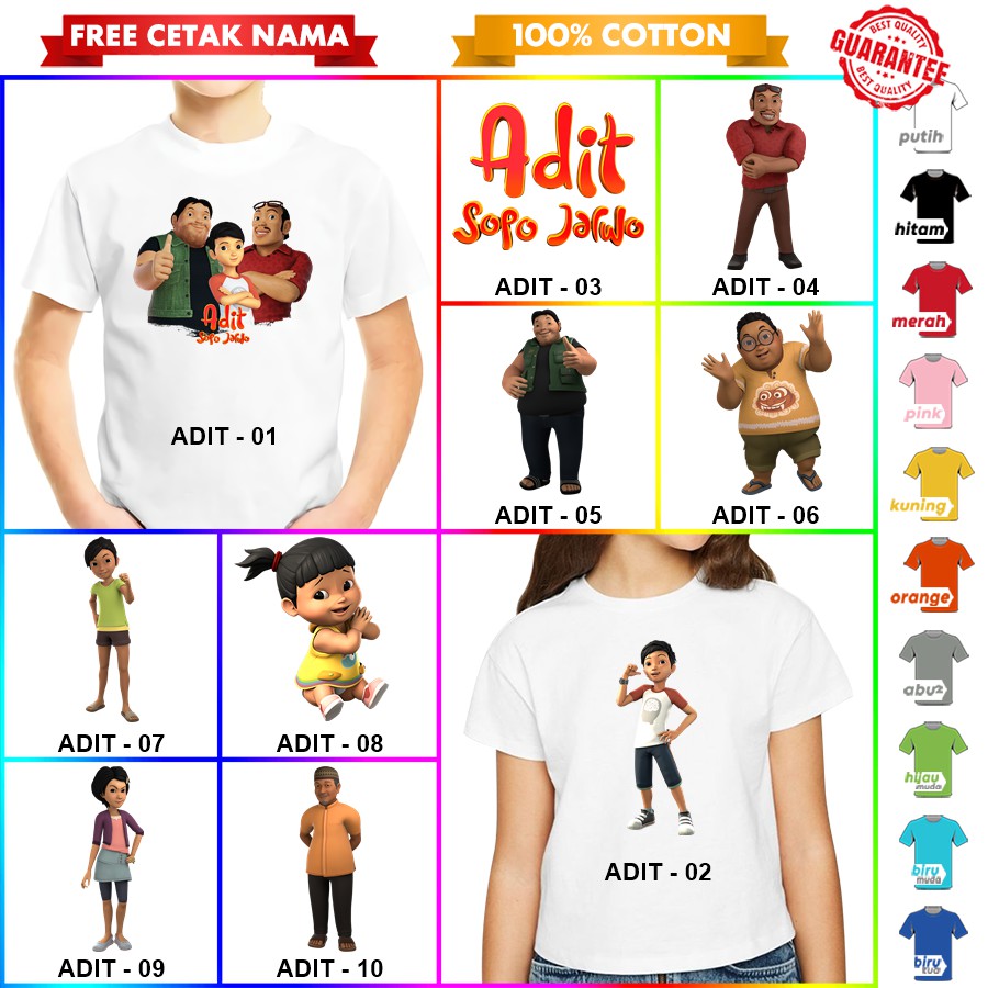 [FREE NAMA!!] Baju Kaos COUPLE  ANAK DAN DEWASA ADIT SOPO &amp; JARWO BANYAK MOTIF