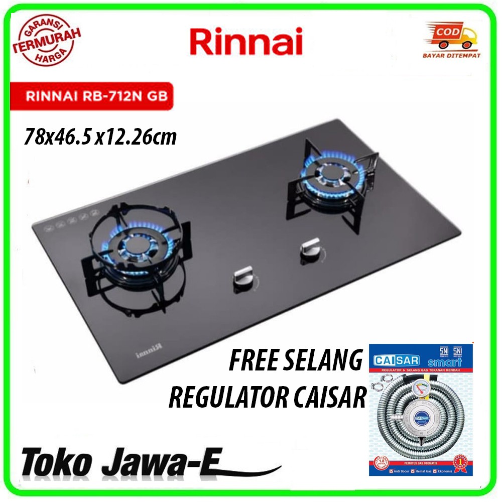 KOMPOR TANAM RINNAI RB 712NGB/Rinnai Kompor Gas Tanam 2 Tungku + CAISAR Selang Gas