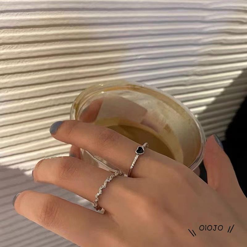 Set Cincin Jari Telunjuk Bahan Zirkon Warna Hitam Untuk Wanita ol2