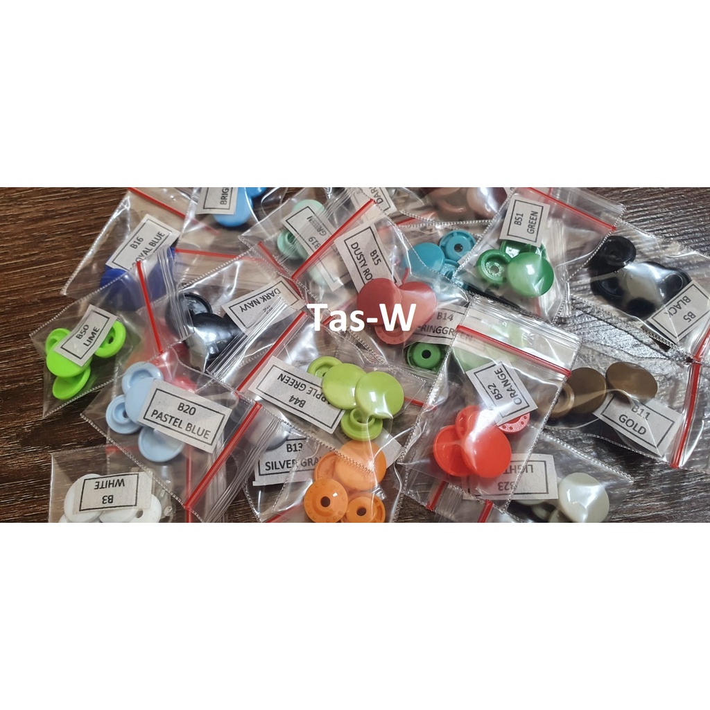 Sample warna plastic snap button/kancing jepret plastik merk KAM