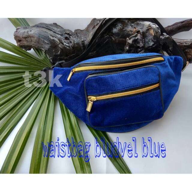 Waistbag bludru velvet biru