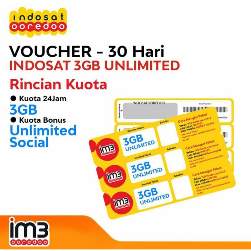 Voucher Indosat 3gb Unlimited