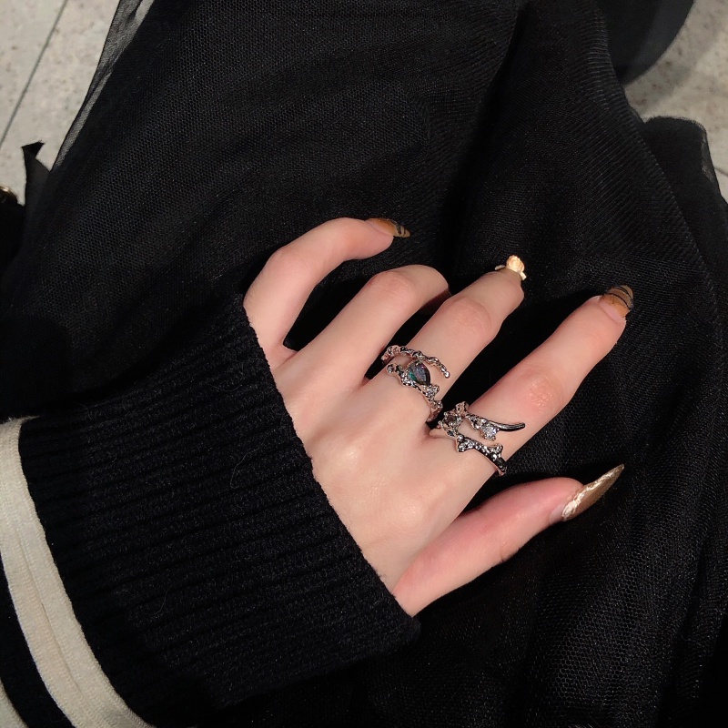 YEEZII 3pcs / Set Cincin Model Terbuka Bahan Silver Desain Geometri Hias Zircon Gaya Retro Kreatif Adjustable Untuk Wanita
