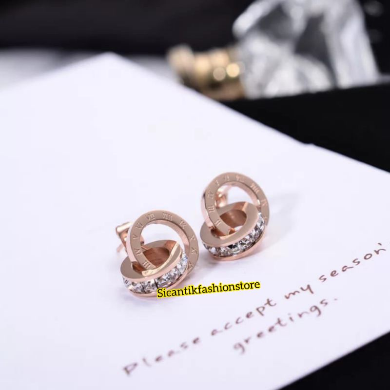 Anting Titanium Wanita Korea Rose Gold Model Ring Terlaris Anti Karat selamanya Anting Wanita Kekinian Mewah Terbaru Warna Rose Gold Anting Ring Rose Gold