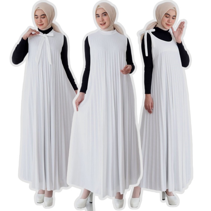 BAJU GAMIS WANITA GAMIS PLISKET GAMIS MURAH PREMIUM - PUTIH 603