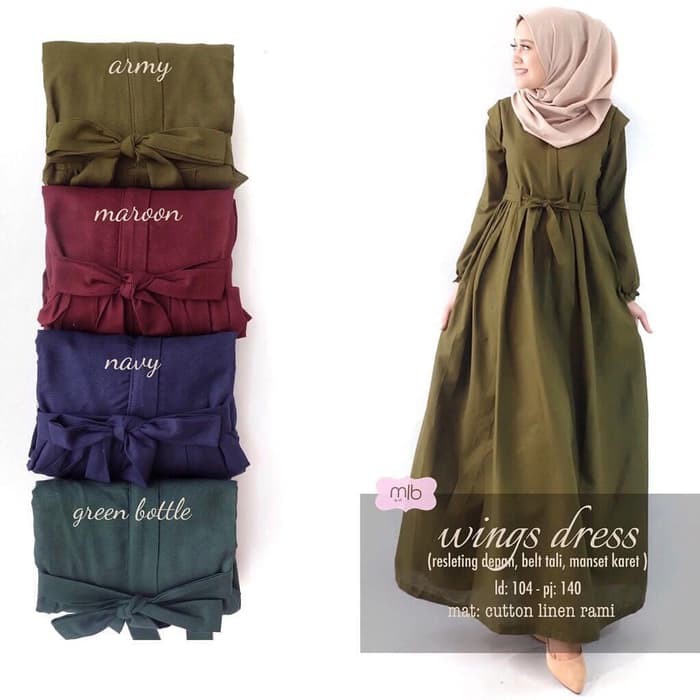Baju Gamis WINGS DRESS MAXI Baju Muslim Wanita - army
